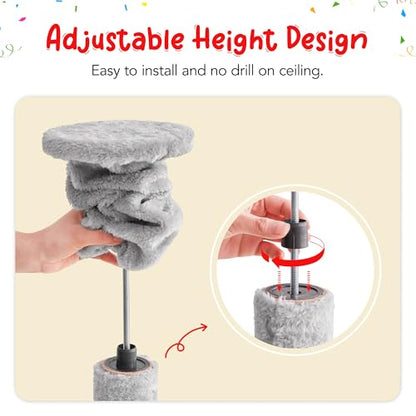 Cat Tree, Floor to Ceiling Cat Tower Adjustable Height [92.9-102.4 in=235-258cm], 7 Tiers Cat Climbing Play House with Scratching Post, Cozy Condo&Hammocks for Indoor Cats, Light Grey - color: Light Grey