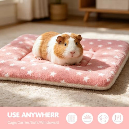 4 Pack Rabbit Bed Mat, 14" x 11" Soft Fluffy Flannel Small Pet Blanket, Washable Sleeping Pad for Guinea Pigs, Bunnies, Star Print - Pink - color: Pink, size: 14x10 Inch