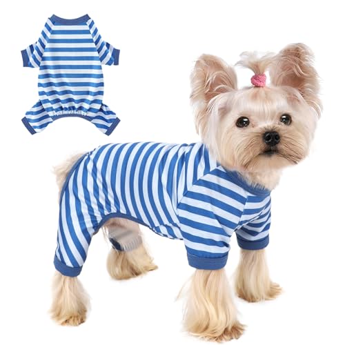 Dog Pajamas, Stretchy Puppy Jammies Onesie, Comfy Doggie Striped Pjs, Lightweight Soft Puppy Outfit, Dogs Clothes for Small Size Girl Boy(Blue,S) - color: Blue, size: Small (Chest 14.2 in)