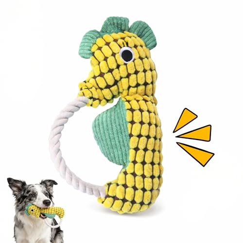 Squeaky Dog Toys for Small Medium Dogs – Adorable Seahorse Plush Rope Chew Toy with Squeaker, Durable Puppy Teething Toy for Interactive Play & Boredom Relief, 9.25 Inches - color: Yellow Seahorse