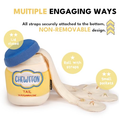 CHEWFFON Dog Enrichment Toys, Interactive Mayonnaise Jar Puzzle, Snuffle Toy for Mental Stimulation, Hide and Seek Crinkle Toy for All Dog Sizes - style: Mayonnaise
