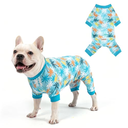 SCENEREAL Dog Sun Shirt UV Protection Cooling Vest, Quick-Dry Breathable Summer Clothes Jumpsuit Lightweight Pet Pajamas Outdoor Dirt-Resistant Shedding Control Onesie for Small Medium Large Dogs - color: Blue Coconut Tree, size: M