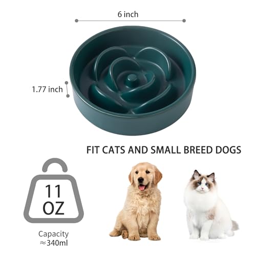 6'' Ceramic Slow Feeder Dog Bowls - Petal Shape Modern Dog Food Dish for Cats and Small Breed Dogs, Puzzle Maze Bowl to Slow Down Eating, Anti-Gulping, Dishwasher & Microwave Safe, Green - color: Green, size: 6 inch