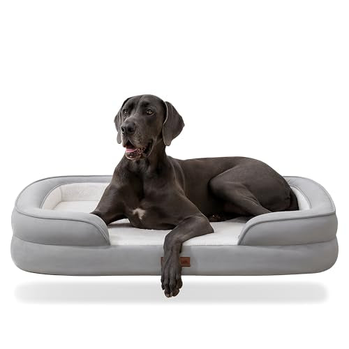 Soft Touch Orthopedic XL Dog Bed for Large Dogs with Faux Fur Top, Waterproof Pet Couch Bed with Removable Washable Cover and Supportive Foam Filling (Grey, Extra Large) - color: Grey, size: XL (42"x32")