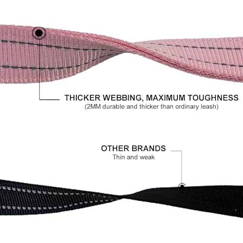 Dual Padded Handle Standard Dog Leashes with Reflective Stitching,360° Rotatable Heavy Duty Metal Buckle,D-Ring,Durable Nylon,for Medium Sized Dogs from 20 to 60 Pounds Walking and Training Pink 5Ft - color: Pink, size: 5Ft