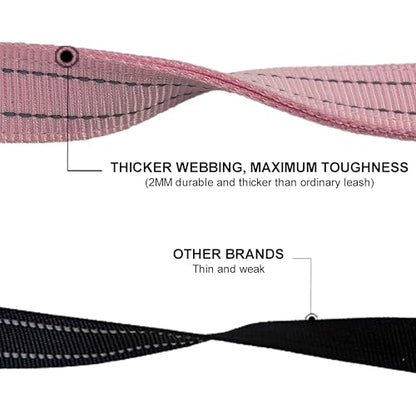 Dual Padded Handle Standard Dog Leashes with Reflective Stitching,360° Rotatable Heavy Duty Metal Buckle,D-Ring,Durable Nylon,for Medium Sized Dogs from 20 to 60 Pounds Walking and Training Pink 5Ft - color: Pink, size: 5Ft