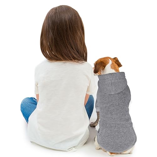 Dog Sweaters for Small Dogs,Dog Hoodie Sweater Solid Soft Brushed Fleece Clothes Pet Hoodie Sweatshirt with Pocket(Grey-S) - color: Grey, size: Small