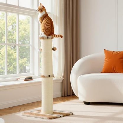 Joydeco Cat Scratching Post 34 Inches Heavy Duty and Thick Scratching Post Sisal Rope with Hanging Ball and Mice for Indoor Cats(Coffee) - size: 34 inch Coffee