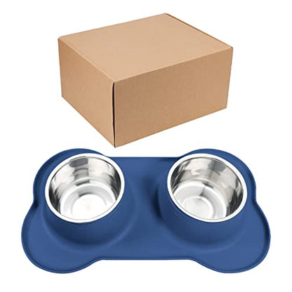 Dog Food Bowls Stainless Steel Dog Food & Water Bowl Set with No Spill No Slip Silicone Mat, Dog Dishes for Small Medium Size Dogs Pet Cat Puppy Food Feeding Bowls, Blue, 24oz, 3 Cup - color: BLUE, size: 3 Cup/27 oz each