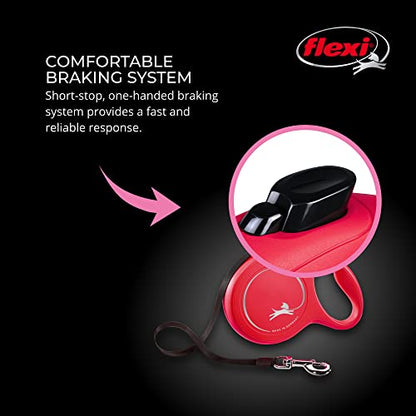 FLEXI New Classic Tape Retractable Dog Leash for Large Dogs Upto 110 lbs. – 16 ft., Red | Tangle Free Pet Walking Leash with One-Handed Brake, Pause, Lock|German Quality Product - color: Red, size: Large - 16 Feet (Tape)