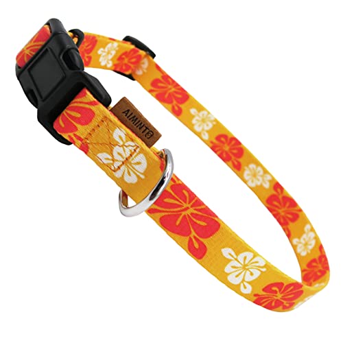 Dog Collar, Cute Floral Pattern, Soft and Adjustable Collar with Quick Release Buckle (XS (Neck 9-13", Width 3/8"), Hawaiian Orange) - color: Hawaiian Orange, size: XS (Neck 9-13", Width 3/8")