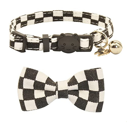 Bowtie Cat Collars Breakaway with Bell, Adjustable Cute Kitty Collars Safety Buckle Kitten Collar for Cat Puppy 7.5-11in (Black Plaid) - color: Black Plaid