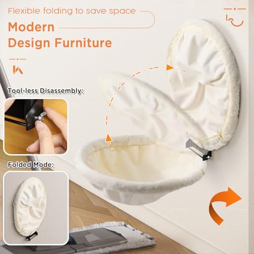 JUNSPOW Cat Hammock Wall Mounted, Foldable & Stable Cat Beds- Breathable Cats Wall Shelves for Sleeping, Playing, Climbing, and Lounging - Maximum Hold Up to 30lb（Cream,Faux Rabbit Fur） - color: Cream
