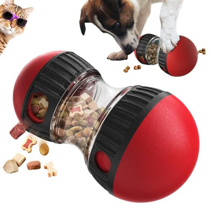 Interactive Dog & Cat Puzzle Feeder Toy, Adjustable Slow Feeding Treat Dispenser for Mental Stimulation, Enrichment Toy for Small to Medium Pets (Black-Red) - color: Black-Red
