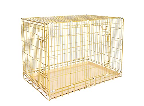 HOMEY PET 42" Gold Folding Dog Crate, Dog Cage for Large Dog Kennels with Pull Out Tray(No Floor Grid)