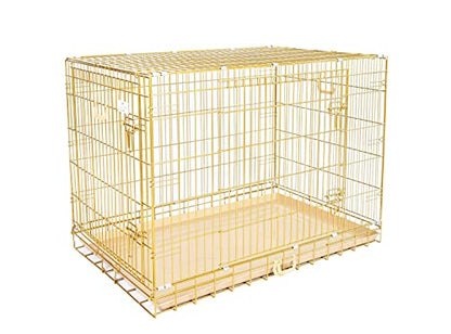 HOMEY PET 42" Gold Folding Dog Crate, Dog Cage for Large Dog Kennels with Pull Out Tray(No Floor Grid)