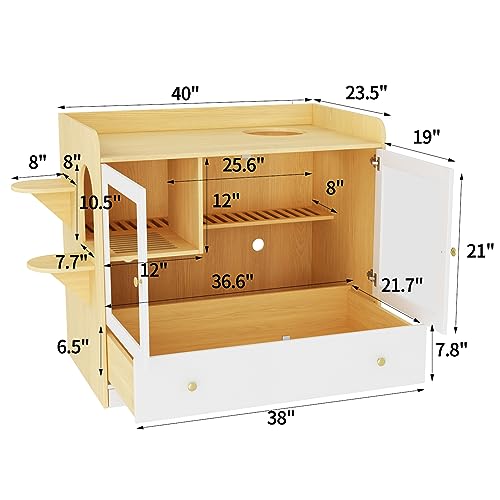 Extra Large Cat Litter Box Enclosure Furniture Hidden, Cat Condo Cabinet Pet House with Stairs for 2, Nightstand Side Table witha Large Drawer for Living Room, Natural - color: Burlywood
