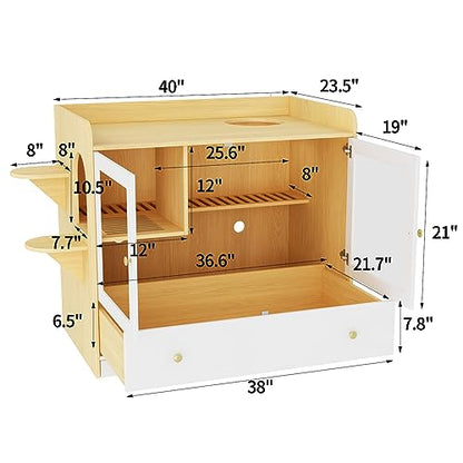 Extra Large Cat Litter Box Enclosure Furniture Hidden, Cat Condo Cabinet Pet House with Stairs for 2, Nightstand Side Table witha Large Drawer for Living Room, Natural - color: Burlywood