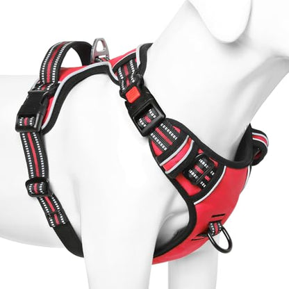 Dog Harness Small Sized, No Pull with Neck Lockable Snap,No Choke Front Clip Dog Reflective Harness,Adjustable Metal Rings 3 Buckles,Easy Control Handle for Small Dogs Red S - color: Lock Red, size: Small (Pack of 1)