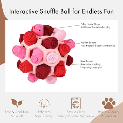 Mira's Pocket Dog Snuffle Ball Toy, Mental Stimulation Chew Toy for Dogs & Cats, 6 inches Licking Mat Treat Dispensing Ball with Hollow Design, Slow Feeder for Fast Eaters (Pink) - color: Pink