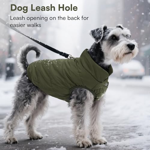 ASENKU Windproof Dog Winter Coat Waterproof Fleece Jacket Cold Weather Pet Apparel for Small Medium Large Dogs (ArmyGreen, S) - color: Armygreen, size: Small