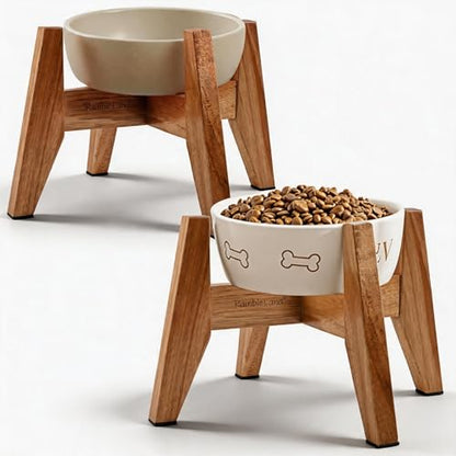 RAINBLELAND Elevated Dog Bowl Stand for Small Dogs, 7" Tall Raised Dog Bowl Stand Fits Up to 7" Bowls, Solid Acacia Wood Dog Bowl Holder, Set of 2 Wooden Dog Feeding Stands (Stand Only) - color: Small - 2 Pack