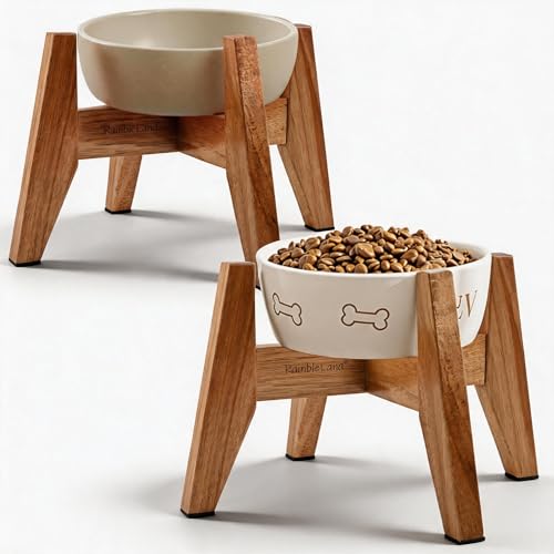 RAINBLELAND Elevated Dog Bowl Stand for Small Dogs, 7" Tall Raised Dog Bowl Stand Fits Up to 7" Bowls, Solid Acacia Wood Dog Bowl Holder, Set of 2 Wooden Dog Feeding Stands (Stand Only) - color: Small - 2 Pack