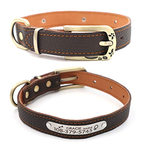 Personalized Cat Collar with Name Tag,Custom Leather Cat Collar Engraved with Name and Phone Number for Boy and Girl Cats or Small Puppy Dogs-S,Brown - color: Brown, size: S