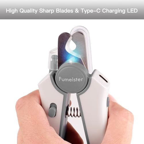 Type-C Rechargeable Dog & Cat Nail Clippers - LED Pet Nail Trimmer Extra Sharp for Small & Medium Dogs (Gray)