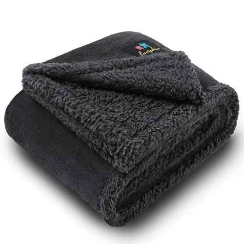 Luciphia Waterproof Bed Blanket Washable,Soft Sherpa Fleece Puppy Reversible Throw Blankets for Small Dog Cat, Furniture Cover Protector Couch Bed from Liquid Pee and Pet Fur, Black, 40" x 28" - color: Black, size: S (40" x28")