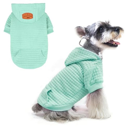 BEAUTYZOO Small Dog Hoodie Sweater with Pockets, Dog Clothes for Small Medium Dogs Boy Girl, Waffle-Like Laminated Cotton Pet Coats with Hat and Leash Hole, Mint Green S - color: Mint Green, size: S (Back: 12",Chest: 16", Neck: 10")