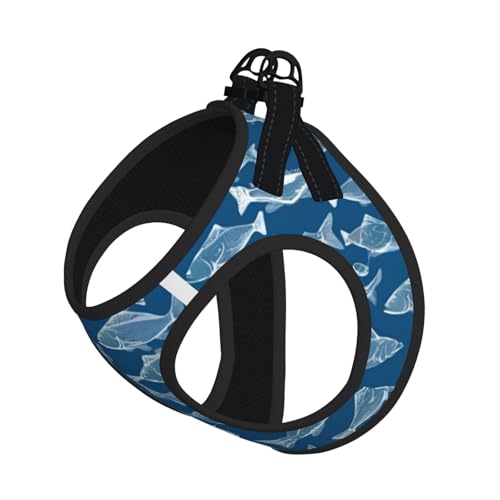 Ocean Fishes Printing Dog Summer Harness,Soft Light Puppy Vest,Breathable Pet Harness Reflective for Easy Walking - color: Without Accessories, size: Large