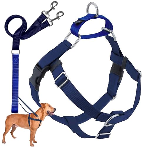 2 Hounds Design Freedom No Pull Dog Harness, Adjustable Harness and Leash Set, Easy Walking & Comfortable Control, Fits Small, Medium & Large Dogs, Solid Colors, Made in USA, 5/8" XS, Navy - color: Navy, size: XS (Chest 15"- 20")
