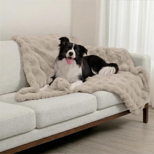 Paw Inspired Waterproof Dog Blanket, Soft Faux Fur Throw with Fur-Resistant Fleece, Washable Pet Blanket, Waterproof Protection for Couch, Bed, Furniture, Crate, Car (60x50, Tan) - color: Tan, size: 60x50"