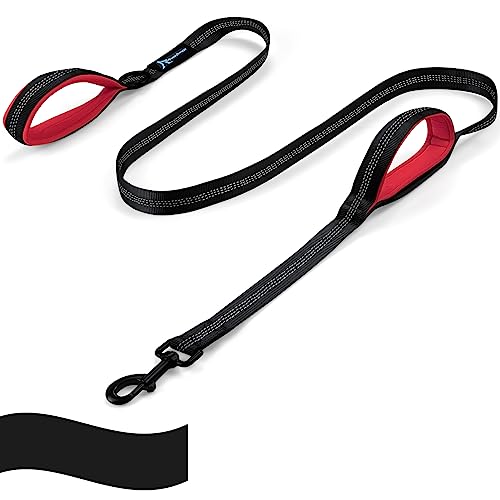 Dog Leash for Large Medium Dogs - 6 ft Reflective Stitching Pet Leash with 2 Traffic Padded Handles - Black 1 Pack - color: Black 1 Pack, size: 6 ft x 1 in