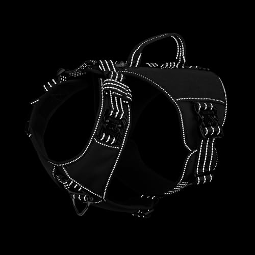 ICEFANG GN8 Tactical Dog Harness with 4X Metal Buckles for Medium Sized Dogs,Reflective in Training Walking K9 Vest,No-Pull Front Leash Clip,Adjustable Pet Harness (Black, Medium (Pack of 1)) - color: Black, size: Medium (Pack of 1)