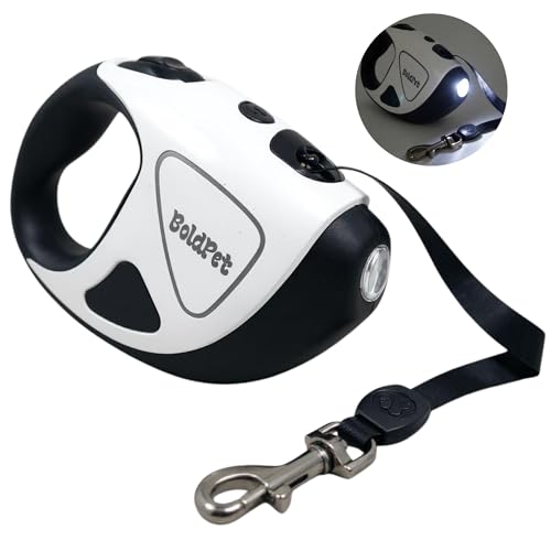 BoldPet® Retractable Dog Leash with LED Flashlight -16 Ft Tangle-Free Long Leash- Anti-Slip Grip-Dog Leashes for Large Dogs Heavy Duty up to 75 Lbs- One Handed Brake -Retractable Dog Leash with Light - size: Large