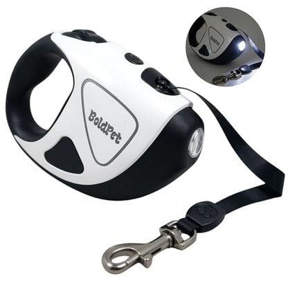 BoldPet® Retractable Dog Leash with LED Flashlight -16 Ft Tangle-Free Long Leash- Anti-Slip Grip-Dog Leashes for Large Dogs Heavy Duty up to 75 Lbs- One Handed Brake -Retractable Dog Leash with Light - size: Large
