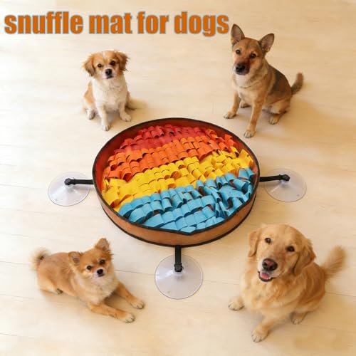 Snuffle Mat for Dogs Large Breed - 20 Inch Round Dog Sniffing Mat with 3 Suction Cups & Non-Slip Base, Slow Feeder Puzzle Toy for Mental Stimulation, Anxiety Relief, Durable Machine Washable (Rainbow) - color: Rainbow