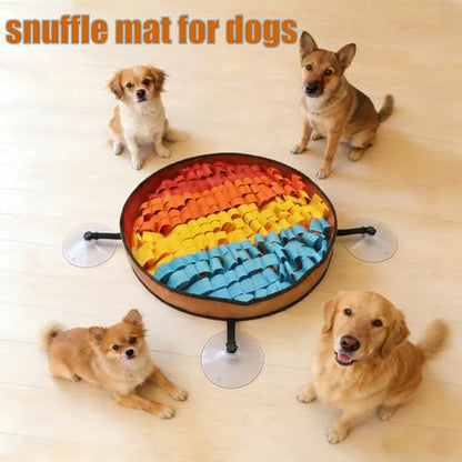 Snuffle Mat for Dogs Large Breed - 20 Inch Round Dog Sniffing Mat with 3 Suction Cups & Non-Slip Base, Slow Feeder Puzzle Toy for Mental Stimulation, Anxiety Relief, Durable Machine Washable (Rainbow) - color: Rainbow