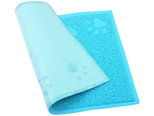 Cat Litter Box Debris Catcher Mat,Kitty Scatter Control Rug,16x12 Inches,5 Colors Available (Blue) - color: Blue
