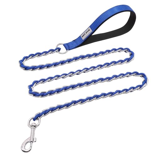 Chain Dog Leash Chew Proof Metal Leash for Medium Large Dogs, Chain Link Dog Anti Chew 5.2FT / 4FT Strong Anti Bite Comfortable Soft Padded Handle (Blue, 4FT(80-150lb)) - color: Blue, size: 4FT(80-150lb)