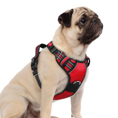 rabbitgoo Dog Harness Small Sized, No Pull Dog Vest with 3 Buckles, Adjustable Soft Padded Pet Harness with Easy Control Handle and Reflective Strips, Red, S - color: Red, size: Small