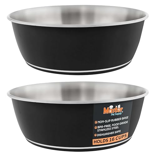 Master Pet Supply Stainless Steel Dog Bowls Set of 2 (128 Oz Each) with Non-Slip Rubber Base - Black Velvet - Basic Dog Food Bowl Water & Food Bowls for Small Medium Large Dogs & Cats, Metal Dish - color: Black Velvet, size: 16 Cups (128 oz) 2 Pack