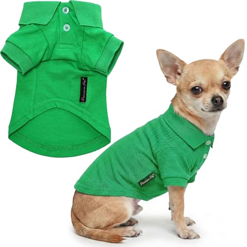 Parisian Pet Dog Polo Shirt – Classic Green Cotton Pet Apparel with Collar & Buttons - Soft Breathable Puppy T-Shirt - Cute Dog Clothes - Ideal Summer Clothes for Small Dogs - Shirts for Dogs Girl Boy - color: Green Polo, size: S