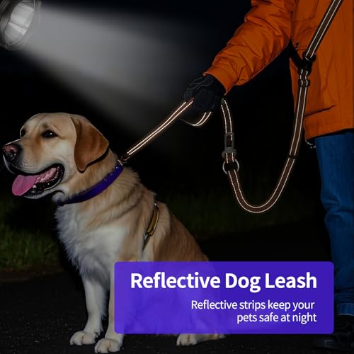 Hands Free Dog Leash by Kazazoo, Adjustable 6-9 FT Waist & Crossbody Leash with Quick Off Buckle, Reflective Stitches for Walking, Jogging, Medium Large Dogs Brown - color: Brown, size: L