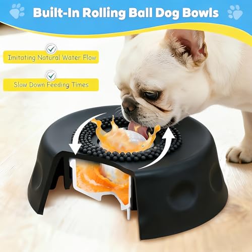 Slow Feeder Dog Bowls for Liquid Treats, Ball-in Interactive Bone Broth Dog Lick Bowl, 250ml Pup Lick Mat Toy for Large Medium Small Breeds, Ideal for Dietary Supplement & Post-op Nutrition (Black) - color: Black