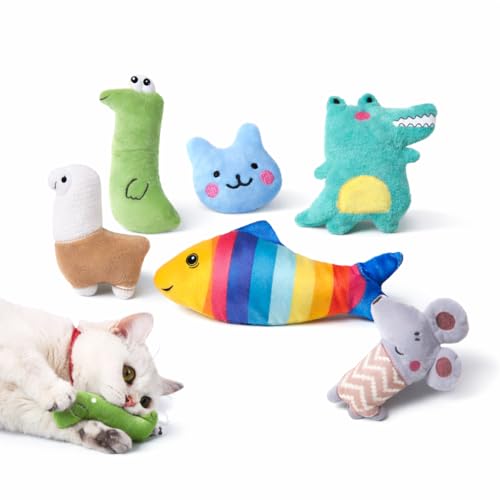 Catnip Toys for Indoor Cats, 6 Pack Plush Cat Kicker Toys with Natural Catnip, Bunny Kick Chew Cat Toys for Kittens & Adult Cats