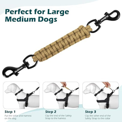Dog Collar Safety Clip, Handmade Backup Safety Strap for Dog Harness, Prong, Pinch Collar, Double Ended Clasp Leash Connector (Tan) - color: Tan