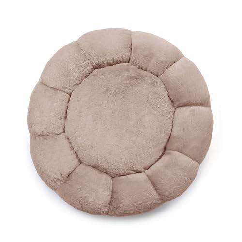 Sherry Kline Pets “Daisy Round” Donut Shape Calming Bed for Dogs and Cats, from Soft Faux Fur, Available in 4 Sizes, Machine Washable - color: Taupe, size: Large